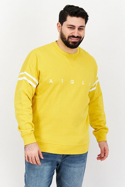 Aigle Men Crew Neck Long Sleeves Brand Logo Sweatshirt, Yellow