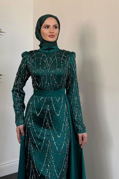 MERVEN AKYÜZ Katy Pelere P:] . Glitter Evening Dress Emerald