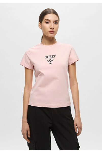 Guess تي شيرت كوليت SS للنساء باللون الوردي V4YI21KCDH1-G66B