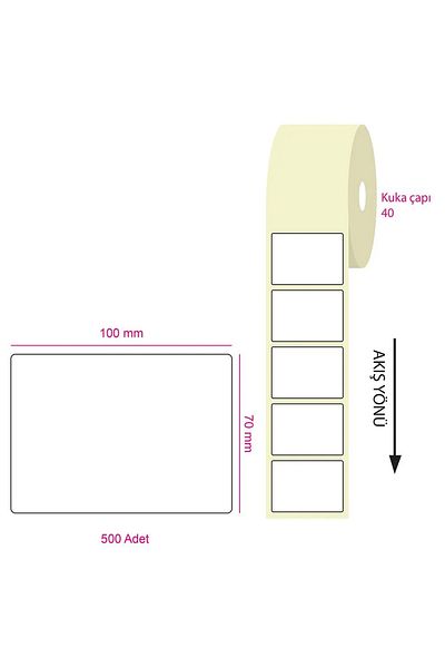 MBB ETİCARET Tanex 100x80mm Eco Thermal Label 1 Piece 40mm Diameter 500 Pieces