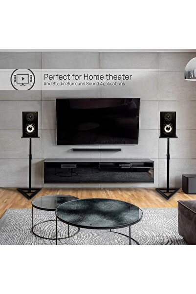 FlashHawk حامل مكبر صوت مكون من قطعتين - قابل للتعديل في الارتفاع من 68 سم إلى 116 سم، مع منصة مربعة مقاس 22 سم، لون أسود