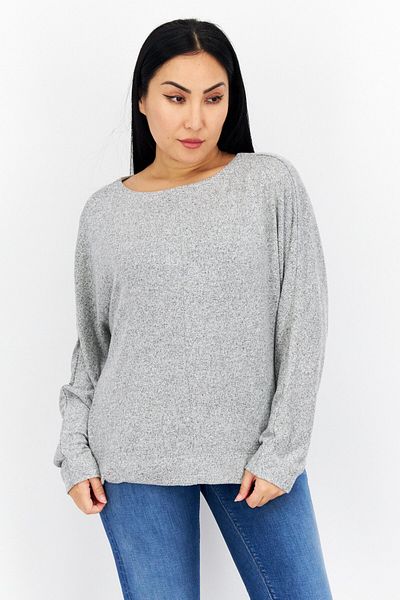s.Oliver Women Boat Neck Long Sleeve Knitted Sweater, Grey