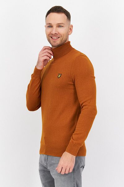 Lyle & Scott Men High Neck Brand Logo Sweaters, Cider Brown