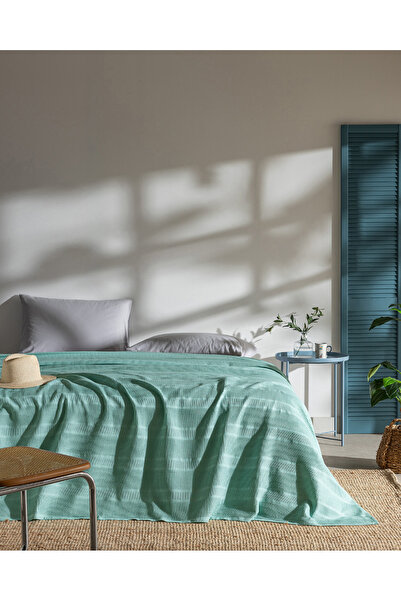 Madame Coco بيكيه مسطح مقاس كينج 100% قطن فيروزي