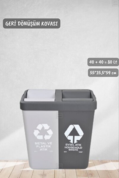 Jet's Home Geri Dönüşüm Kutusu Cam Kağıt Geri Dönüşüm Kovası Antrasit Beyaz 8...
