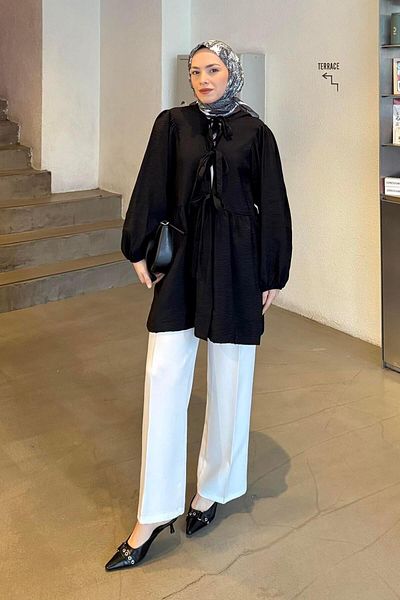lamelif Front Tie Two Piece Jacket Black
