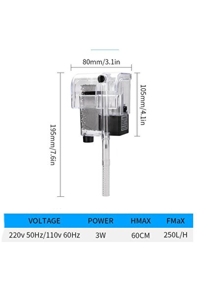 valkyrie 250l Sessiz 3w Askılı Şelale Akvaryum Filtre Kafa Motoru Iç Filtre