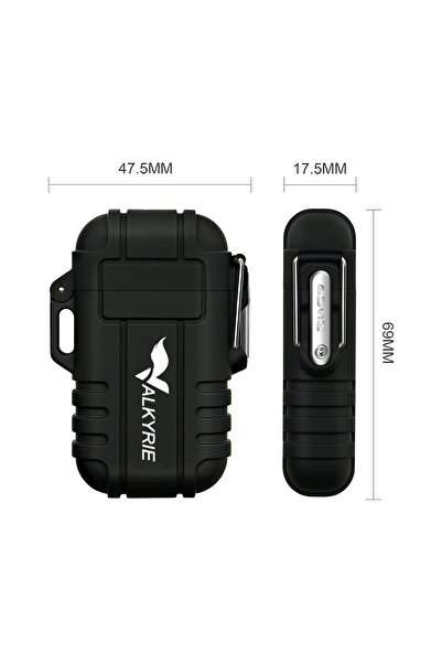 valkyrie Su Geçirmez Şarjlı Usb Çakmak Çift Ark Gazsız Plazma Elektrikli Alevsiz Çakmak Siyah