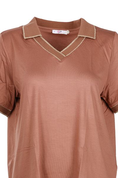 Vedi Plus Size Polo Neck Women's T-Shirt with Glitter Detail