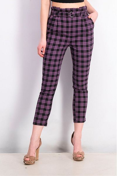 Don't Call Me Jennyfer Women Regular Fit Plaid Trouser Pants, Purple And Black
