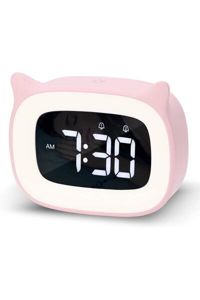valkyrie Çok Şirin Kedi Masaüstü Saat Şarjlı LED Işıklı Sevimli Saat Pembe