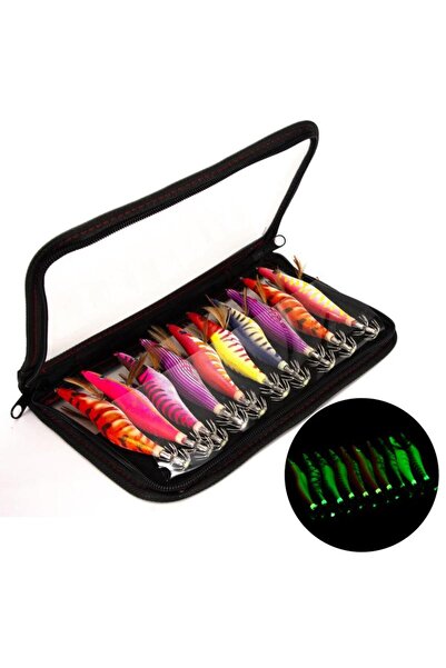 valkyrie 10 Adet Fosforlu Çantalı Kalamar Zokası 13.3cm 20gr Kumaş Kaplı Kurşunlu Yem Seti Büyük Boy