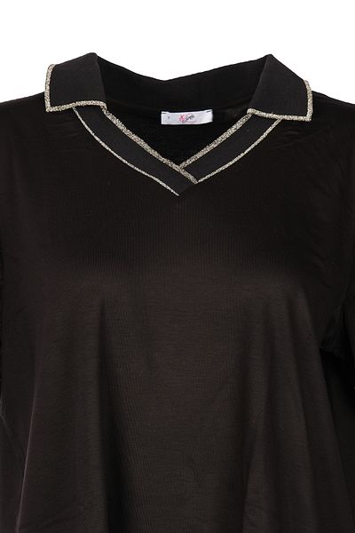 Vedi Plus Size Polo Neck Women's T-Shirt with Glitter Detail