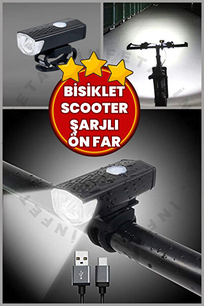 İnfeta Bisiklet Scooter Su Geçirmez Usb Şarj Led Ön Far Lamba Işık Bisiklet Far