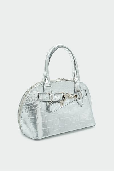LAMİNTA Mini Geantă Vola pentru femei cu accesorii din metal argintiu