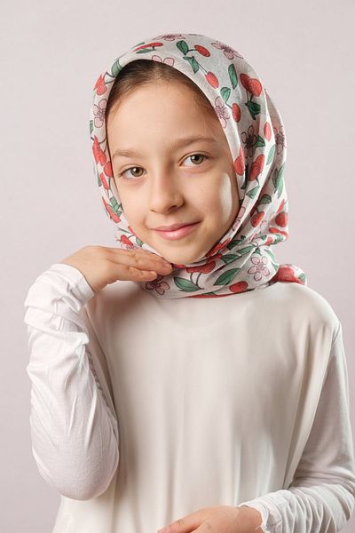 Giverny Πλακάκι Ψηφιακό εμπριμέ Παιδικό Μαντίλι Hijab Βαμβακερό Πολυεστέρας Cherry Pattern 6001_05