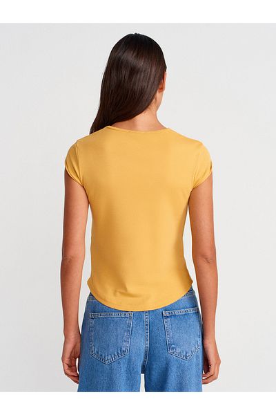 Dilvin 31779 Crew Neck Basic T-Shirt-Mustard