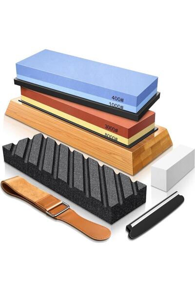 valkyrie 7 Parça Profesyonel Bıçak Bileme Seti 4 Taraflı Biley Taşı 400 1000 3000 8000 1. Kalite Sul