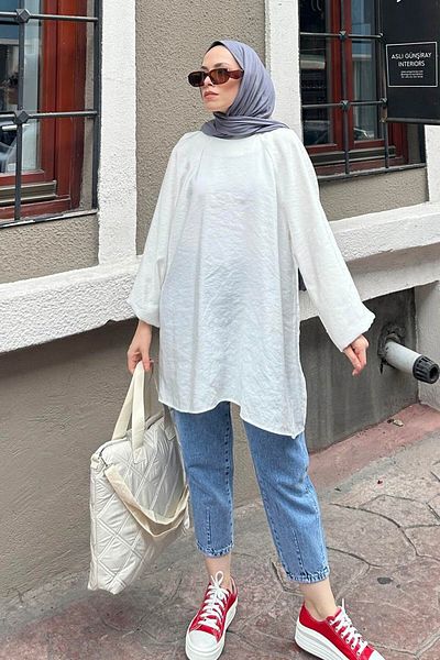 lamelif White Belted Tunic