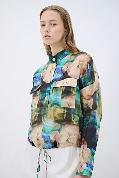 adL Cep Detaylı Desenli Bluz