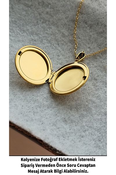 Satürn Silver Kuyumculuk Steel Necklace with Photo - Opening Cover Inside, Name Written Non-Tarnish