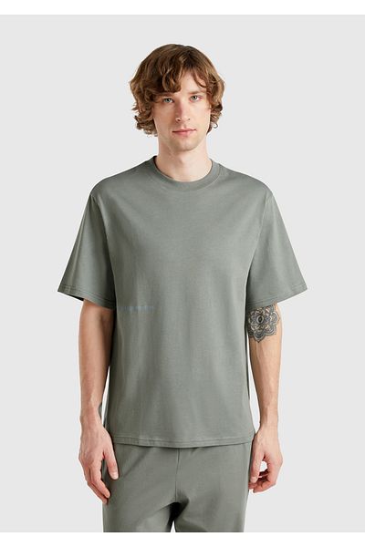 United Colors of Benetton Tricou pentru bărbați, verde pal, 100% bumbac Benetton cu scris