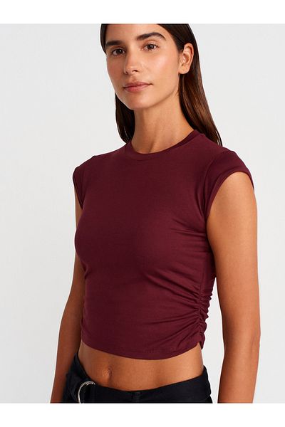 Dilvin 30899 Top-Burgundy with Shirring Detail on the Sides