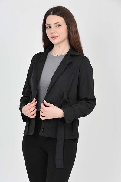 S&V TEKSTİL Women's Black New Trend Jacket Trench Coat
