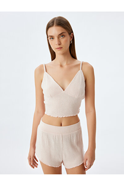 Koton Viscose Strappy Crop Pajama Top
