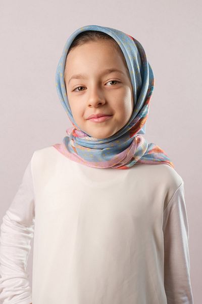 Giverny Eșarfă hijab pentru copii, albastru, imprimat digital, bumbac, poliester, balon zburător, cu model 6002_11