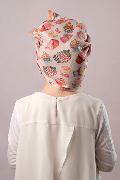 Giverny Mustard Digital Printed Children's Hijab Scarf Cotton Polyester Ice Cream Patterned 6002_43