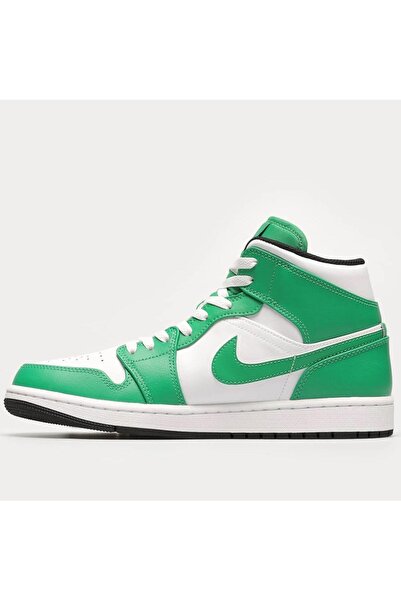 Nike Air Jordan 1 Mid Leather Sneaker Hakiki Deri Bilekli Günlük Spor Ayakkabı Beyaz Yeşil