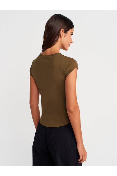 Dilvin 31779 Crew Neck Basic T-Shirt-Khaki