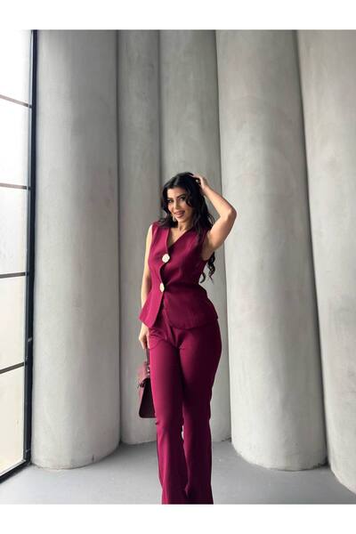 Bella Breeze Women's Gold Cookie Button Vest Pants Suit