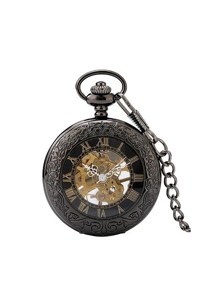 valkyrie Boxed Wind-Up Chain Mechanical Skeleton Pocket Watch Bsy-08