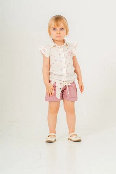 e-çocuk Flower Embroidered Girl's Shorts Suit 4415-14