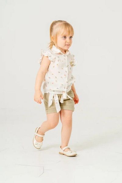 e-çocuk Flower Embroidered Girl's Shorts Suit 4415-14