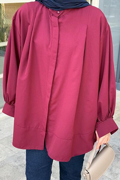 lamelif Burgundy Cuffed Tunic