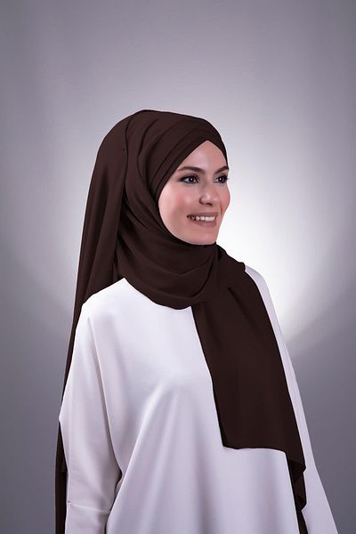 HÜRREM BONE 1457_14 Chiffon Three-Striped Brown Back Tie Shawl
