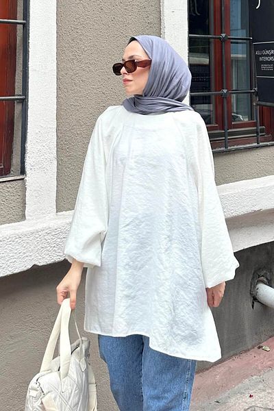 lamelif White Belted Tunic