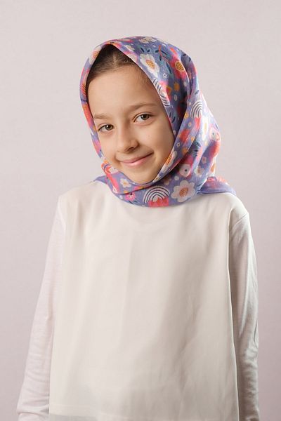 Giverny Eșarfă hijab pentru copii, mov, imprimat digital, bumbac, poliester, model fluture 6003_22