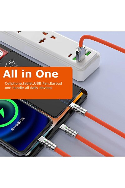 valkyrie 6a 3in1 Apple Type-c Android Sıvı Silikon Data Hızlı Şarj Kablosu - Bakır Döşeme - Katlanm