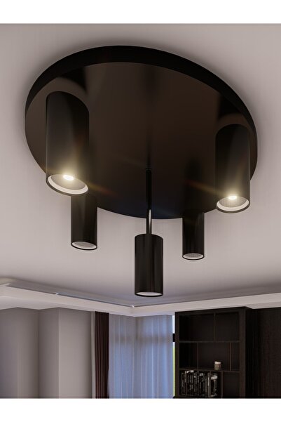 avizade Miren Siyah Sabit Başlıklı 5'li Spot Led Tavan Avizesi - Modern Metal Tasarım