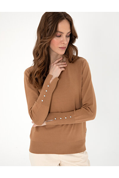 Pierre Cardin Camel Slim Fit Bisiklet Yaka Basic Kazak 50290566-VR015