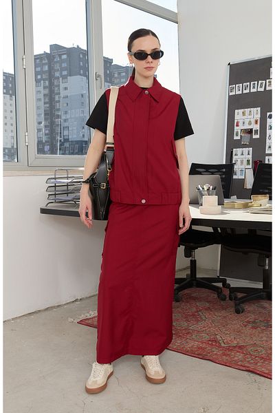 Fatma Atasoy Zippered Burgundy Midi Trench Vest