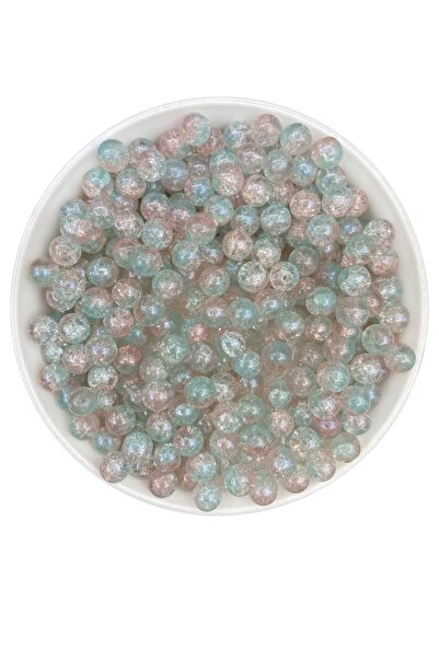 Hedef Bijuteri 50Gr 8mm Glass Turquoise Salmon Silvery Cracked Frosted Beads ...