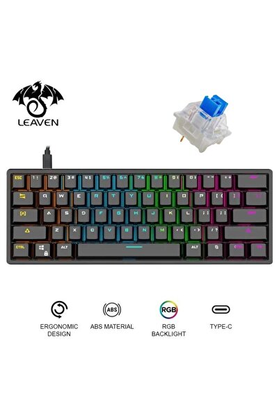 valkyrie Leaven K620 Blue Switch Mekanik Gaming Oyun Klavyesi Rgb 61 Key Mavi Tuş Type-c Klavye Siya