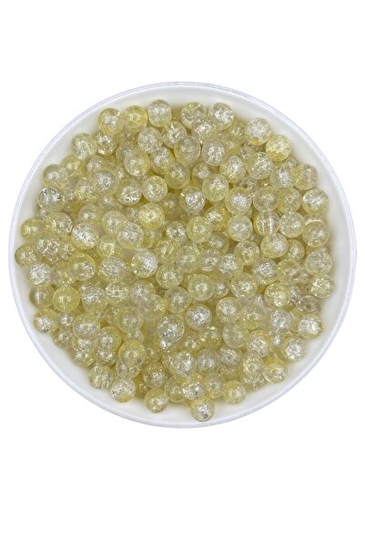 Hedef Bijuteri 50Gr 8mm Glass Yellow Glitter Cracked Frosted Beads for Jewelr...