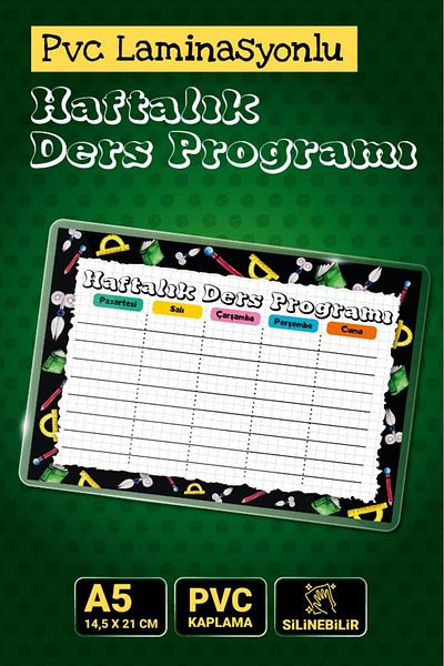 t tuğset etiket Weekly Lesson Schedule Pvc Laminated Erasable - A5- 14.5X21 cm Middle School Children's Room Nursery an