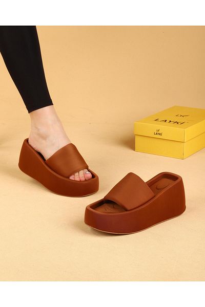 layki Maria Tan Colored High Sole Luxury Slippers 8 CM